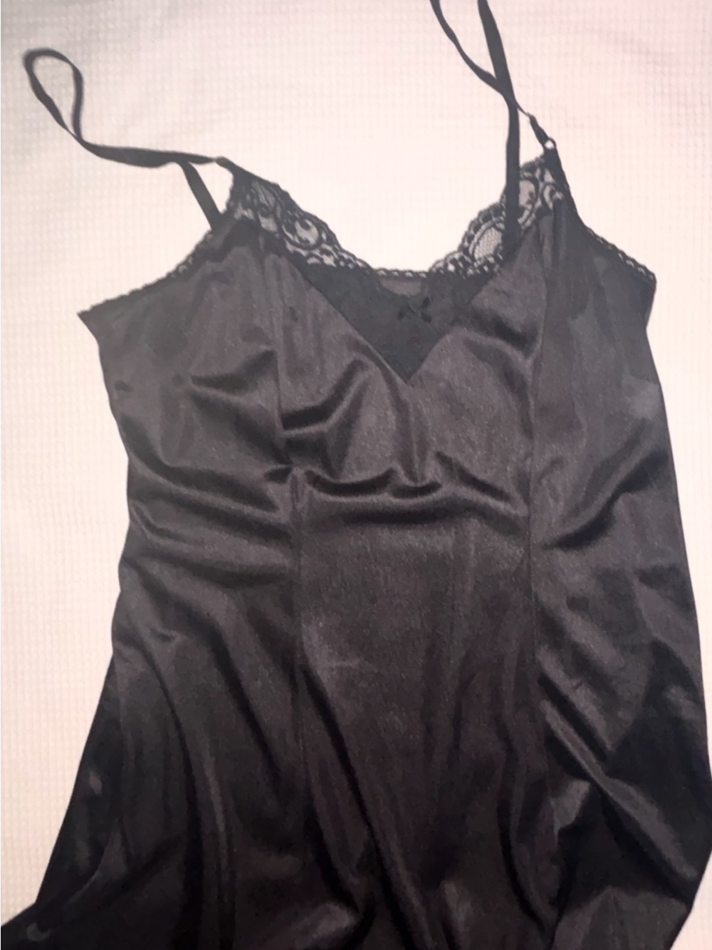 Vintage Montgomery Ward  Black Lace Trim Satin Slip Dress Gothic